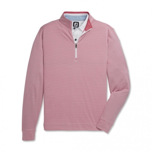 Cape Red / White Men's Footjoy Golf Houndstooth Jacquard Quarter-Zip Jacket | UK9250146