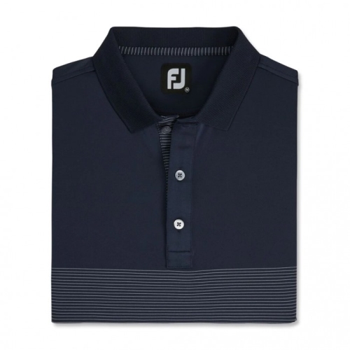 Navy / White Men's Footjoy Golf Lisle Engineered Pin Stripe Self Collar Shirts | UK1493652