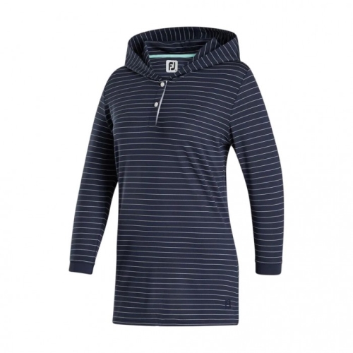 Navy Women's Footjoy Golf 3/4 Sleeve Pinstripe Hoodie | UK2154783