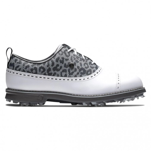 White / Leopard Print Women's Footjoy Golf Premiere Series - Cap Toe Spiked Golf Shoes | UK7956210