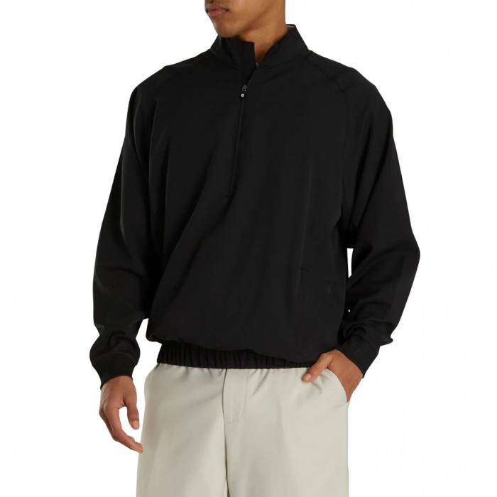 Black Men's Footjoy Golf Half-Zip Windshirt | UK7816953