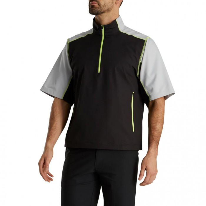 Black / Silver / Lime Men's Footjoy Golf Short Sleeve Sport Windshirt | UK0657984