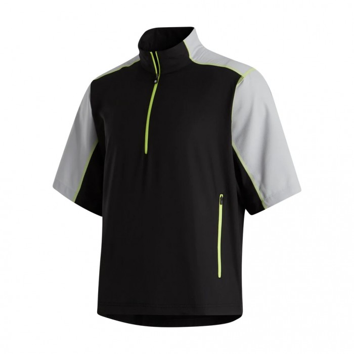 Black / Silver / Lime Men\'s Footjoy Golf Short Sleeve Sport Windshirt | UK0657984