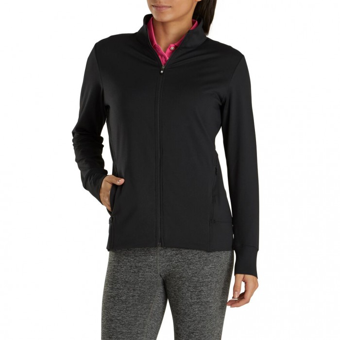 Black Women's Footjoy Golf Full-Zip Panel Pocket Mid Layer Jacket | UK8160743