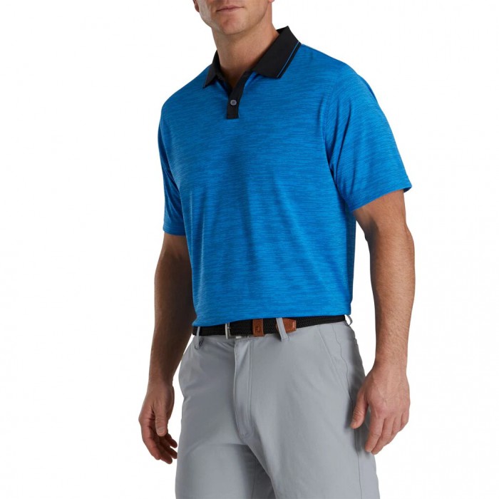 French Blue / Black Men's Footjoy Golf Broken Pinstripe Lisle Knit Collar Shirts | UK6982543