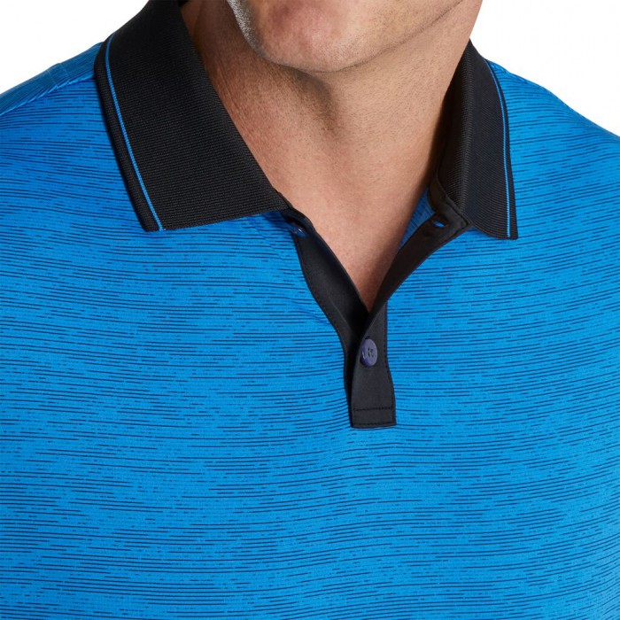 French Blue / Black Men's Footjoy Golf Broken Pinstripe Lisle Knit Collar Shirts | UK6982543