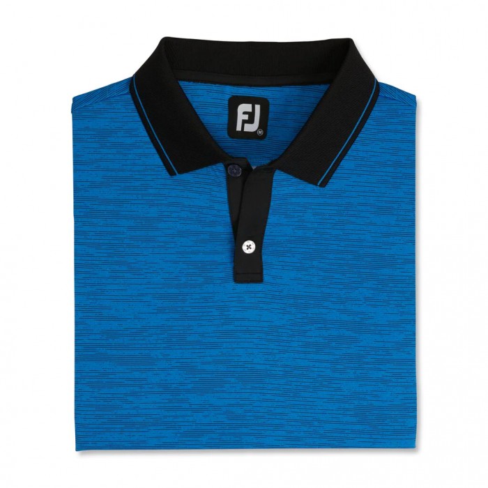 French Blue / Black Men\'s Footjoy Golf Broken Pinstripe Lisle Knit Collar Shirts | UK6982543