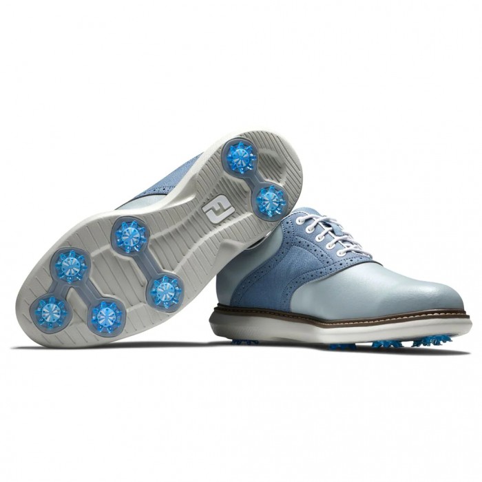 Grey / Blue Men's Footjoy Golf Traditions Spiked Golf Shoes | UK0435789