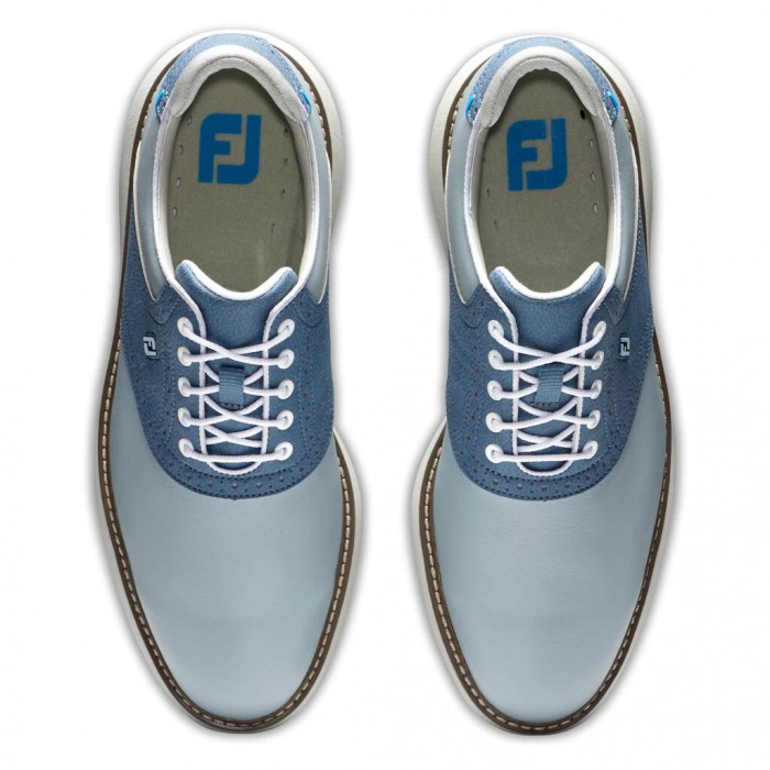 Grey / Blue Men's Footjoy Golf Traditions Spiked Golf Shoes | UK0435789