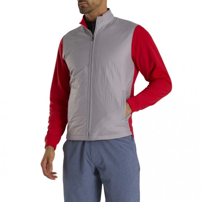 Grey / Red Men's Footjoy Golf Full-Zip Hybrid Jacket | UK2795136