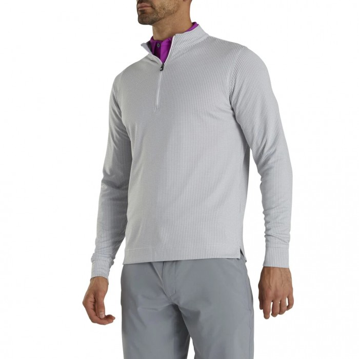 Grey / White Men's Footjoy Golf Houndstooth Jacquard Quarter-Zip Jacket | UK5284019