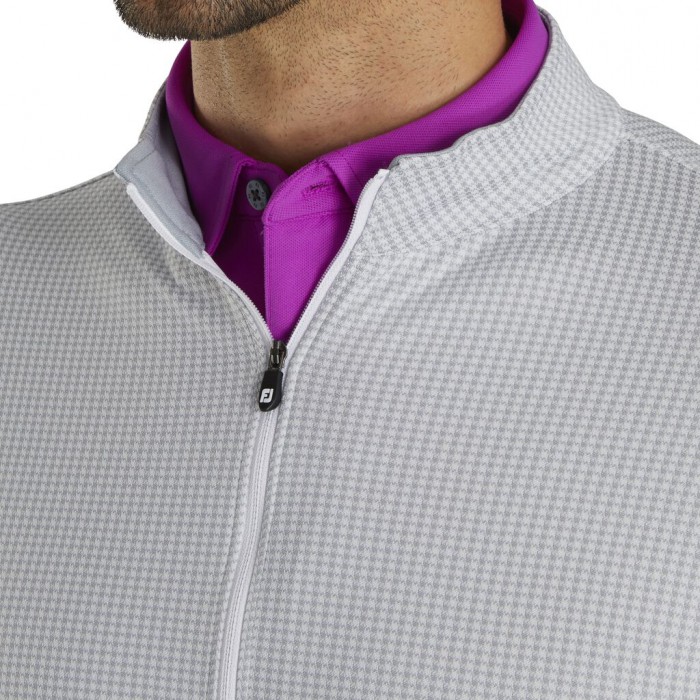 Grey / White Men's Footjoy Golf Houndstooth Jacquard Quarter-Zip Jacket | UK5284019