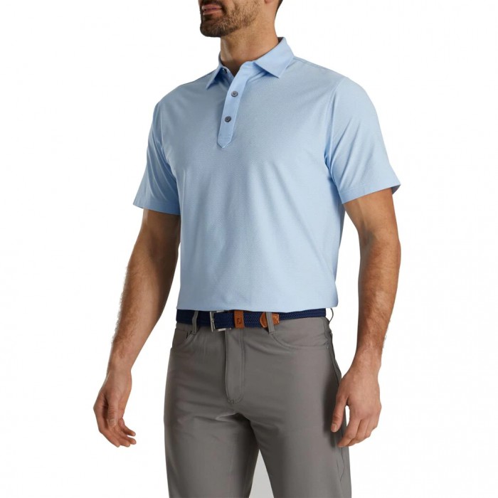 Heather Sky / White Men's Footjoy Golf Diamond Line Print Lisle Self Collar Shirts | UK9173045