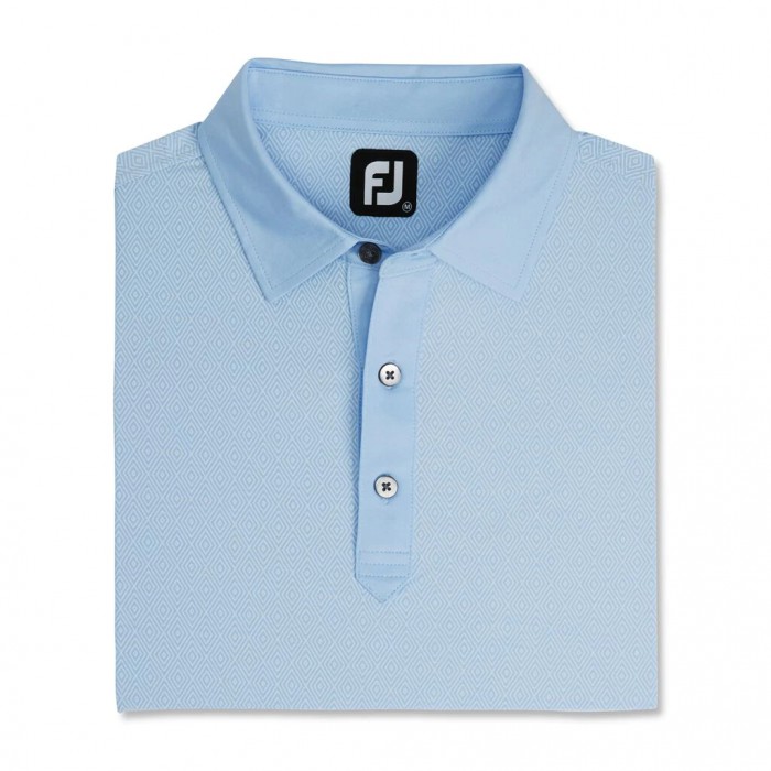 Heather Sky / White Men\'s Footjoy Golf Diamond Line Print Lisle Self Collar Shirts | UK9173045