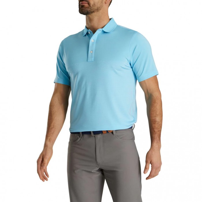 Light Blue / White Men's Footjoy Golf Lisle Engineered Pin Stripe Self Collar Shirts | UK5297061