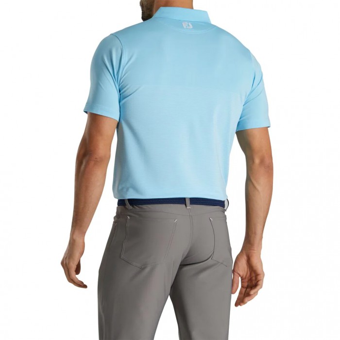 Light Blue / White Men's Footjoy Golf Lisle Engineered Pin Stripe Self Collar Shirts | UK5297061