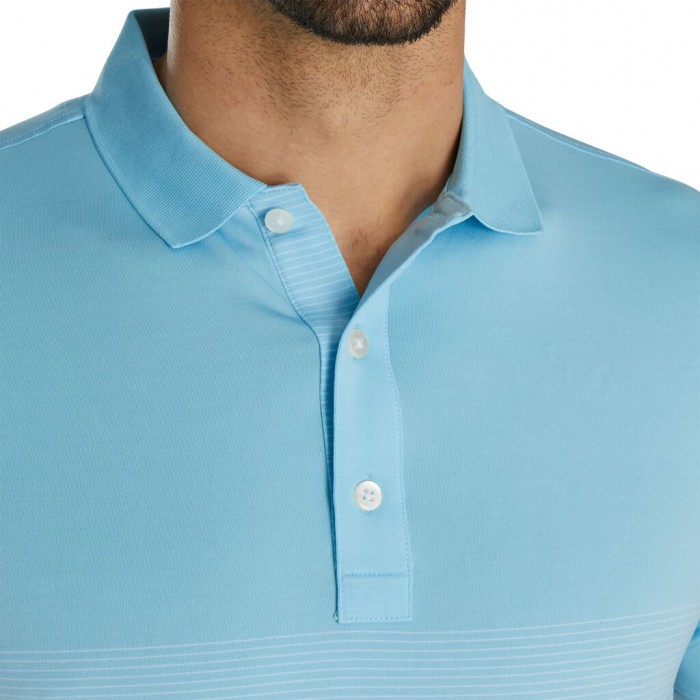 Light Blue / White Men's Footjoy Golf Lisle Engineered Pin Stripe Self Collar Shirts | UK5297061