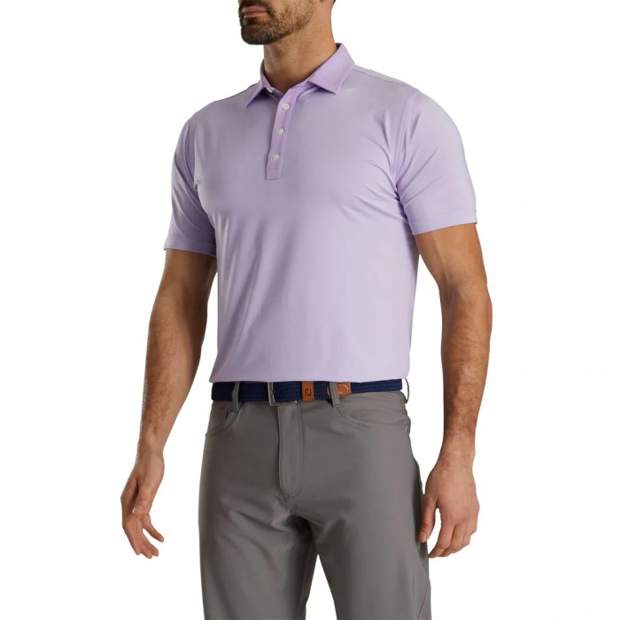 Lilac / White Men's Footjoy Golf Athletic Fit Lisle End-On-End Self Collar Shirts | UK9684073