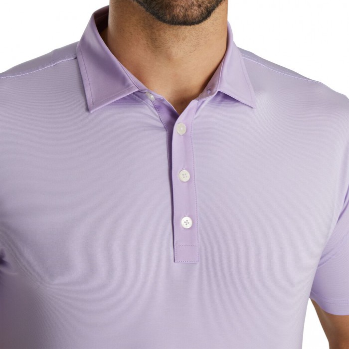 Lilac / White Men's Footjoy Golf Athletic Fit Lisle End-On-End Self Collar Shirts | UK9684073