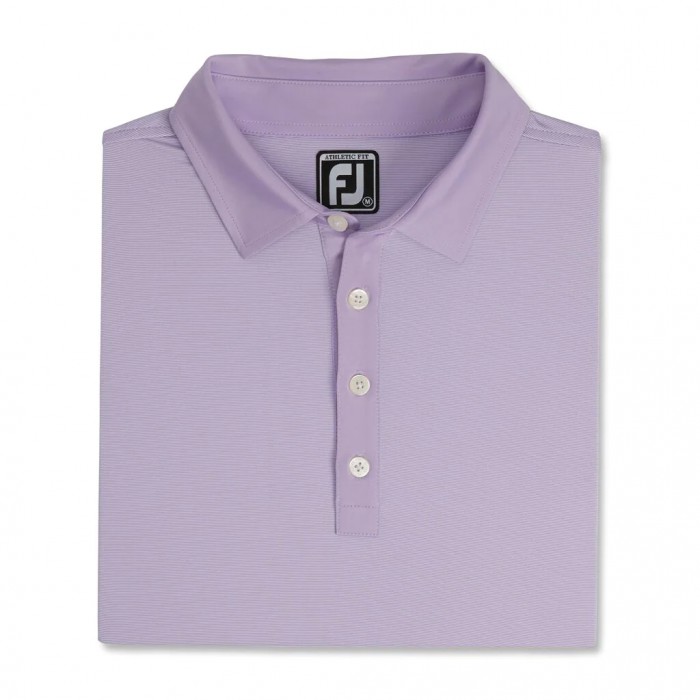 Lilac / White Men\'s Footjoy Golf Athletic Fit Lisle End-On-End Self Collar Shirts | UK9684073