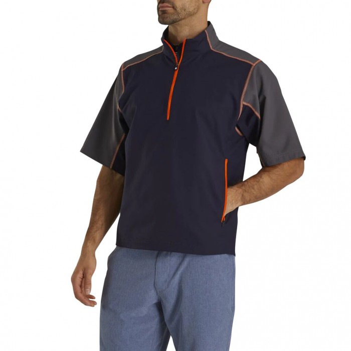 Navy / Charcoal / Orange Men's Footjoy Golf Short Sleeve Sport Windshirt | UK4201873