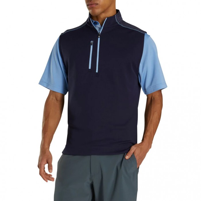 Navy Men's Footjoy Golf Half-Zip Heather Blocked Vest | UK1423596