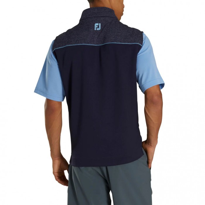 Navy Men's Footjoy Golf Half-Zip Heather Blocked Vest | UK1423596