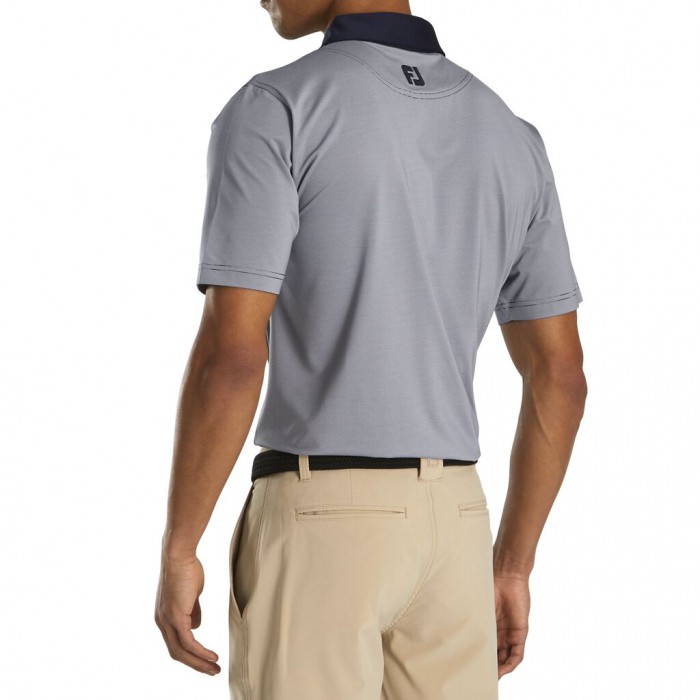 Navy / White Men's Footjoy Golf Athletic Fit Lisle End-On-End Self Collar Shirts | UK2357461