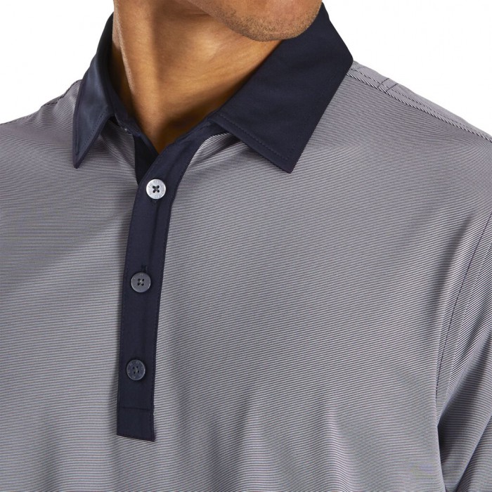 Navy / White Men's Footjoy Golf Athletic Fit Lisle End-On-End Self Collar Shirts | UK2357461