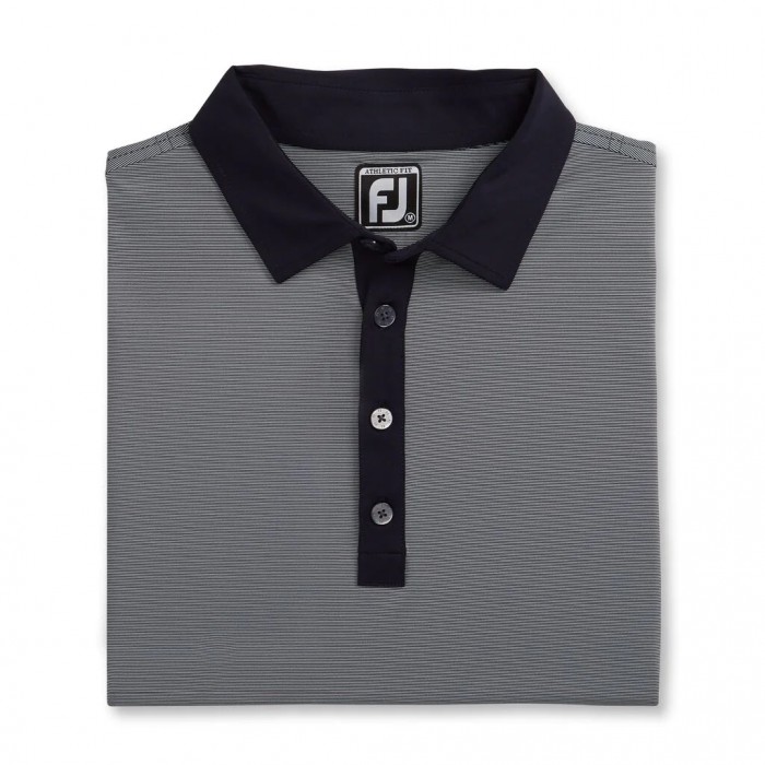 Navy / White Men\'s Footjoy Golf Athletic Fit Lisle End-On-End Self Collar Shirts | UK2357461