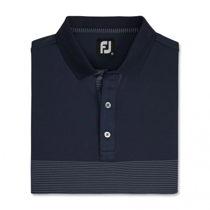 Navy / White Men\'s Footjoy Golf Lisle Engineered Pin Stripe Self Collar Shirts | UK1493652