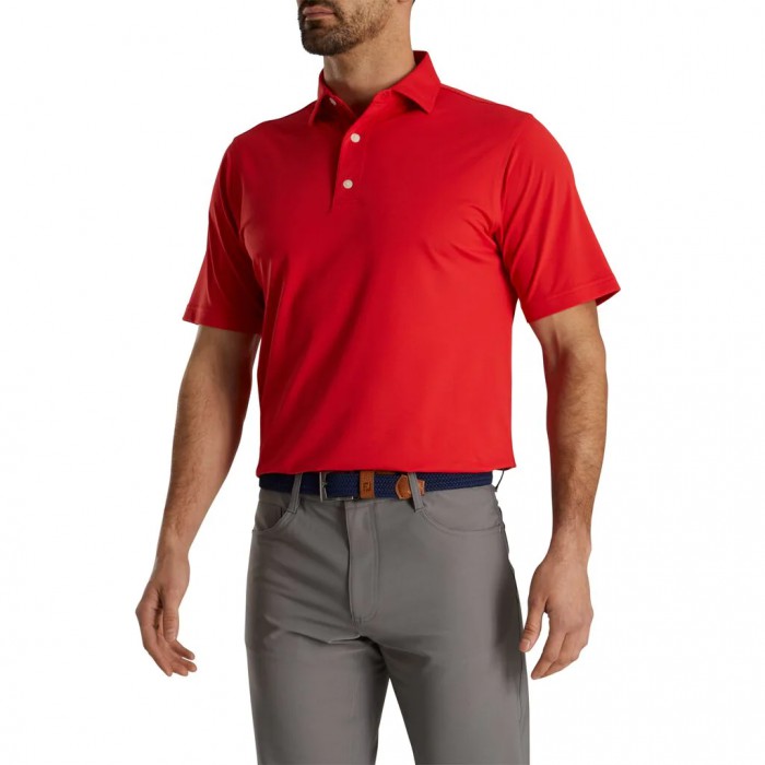 Red Men's Footjoy Golf Performance Stretch Pique Solid Self Collar Shirts | UK2061579