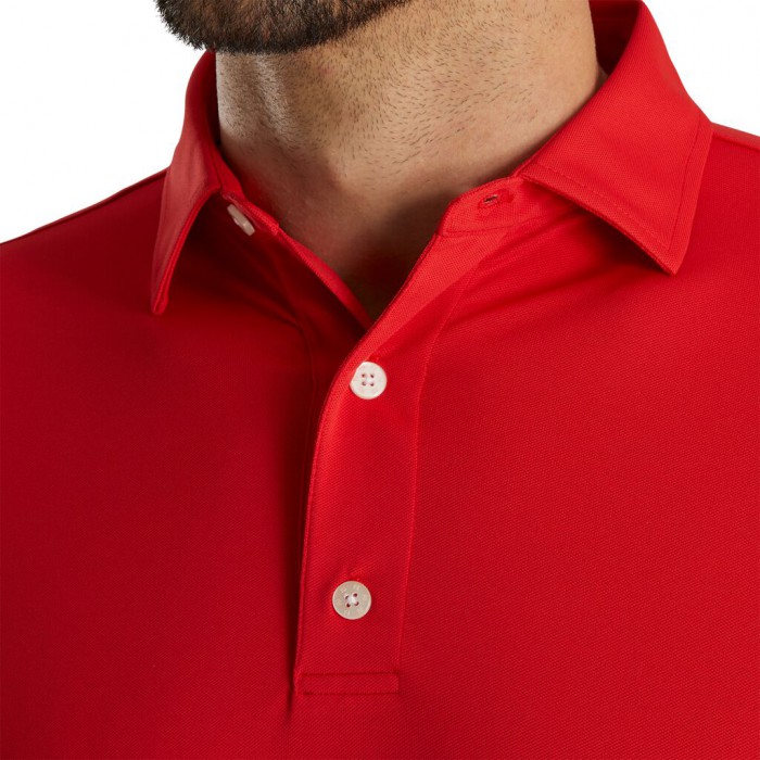 Red Men's Footjoy Golf Performance Stretch Pique Solid Self Collar Shirts | UK2061579