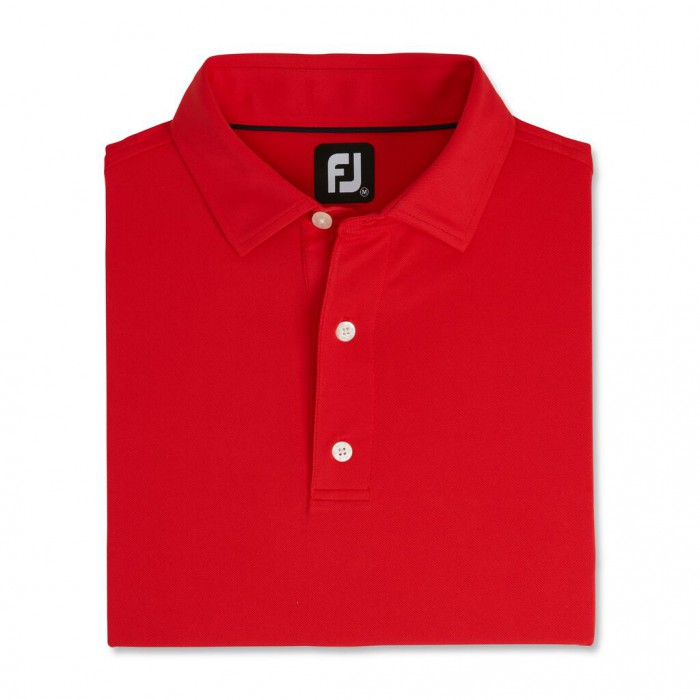 Red Men\'s Footjoy Golf Performance Stretch Pique Solid Self Collar Shirts | UK2061579