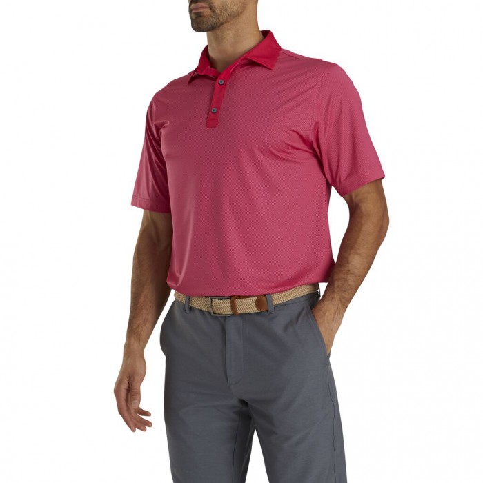 Ruby / Pink Men's Footjoy Golf Stretch Lisle Mini Check Print Shirts | UK0235167