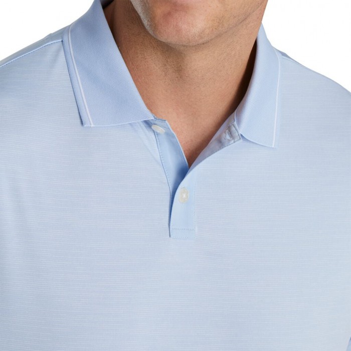 Sky / White Men's Footjoy Golf Broken Pinstripe Lisle Knit Collar Shirts | UK1835762