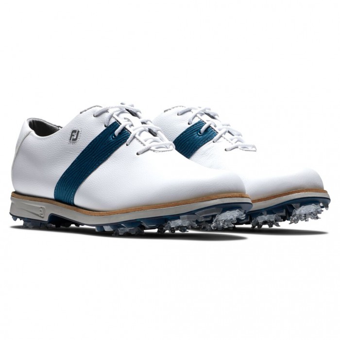 White / Blue Women's Footjoy Golf Premiere Series Spiked Golf Shoes | UK9658701