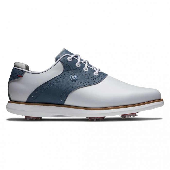 White / Blue Women\'s Footjoy Golf Traditions Spiked Golf Shoes | UK5218609