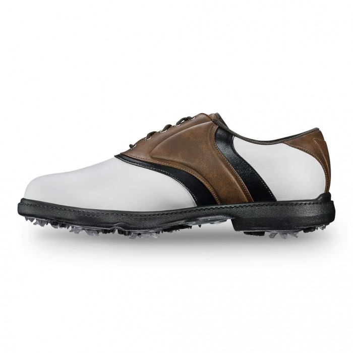 White / Brown Men's Footjoy Golf FJ Originals Spiked Golf Shoes | UK2491380