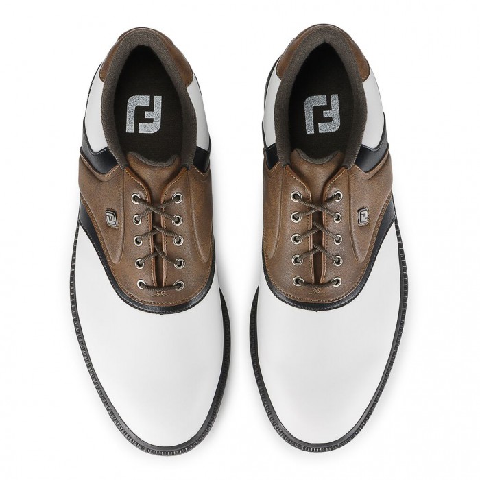 White / Brown Men's Footjoy Golf FJ Originals Spiked Golf Shoes | UK2491380