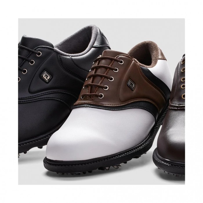 White / Brown Men's Footjoy Golf FJ Originals Spiked Golf Shoes | UK2491380