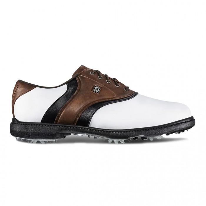 White / Brown Men\'s Footjoy Golf FJ Originals Spiked Golf Shoes | UK2491380