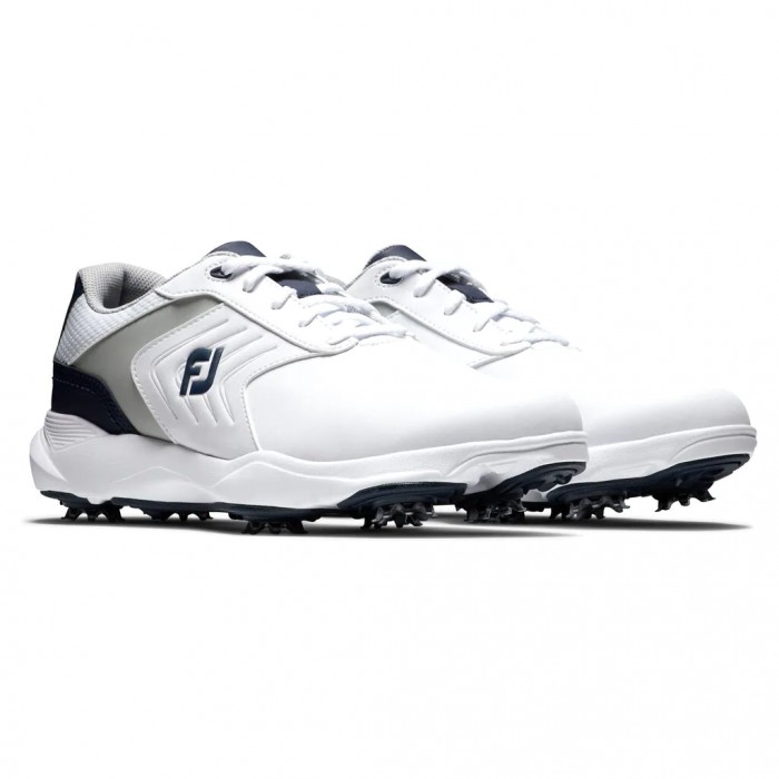 White / Grey / Navy Men's Footjoy Golf eComfort Spiked Golf Shoes | UK8329405