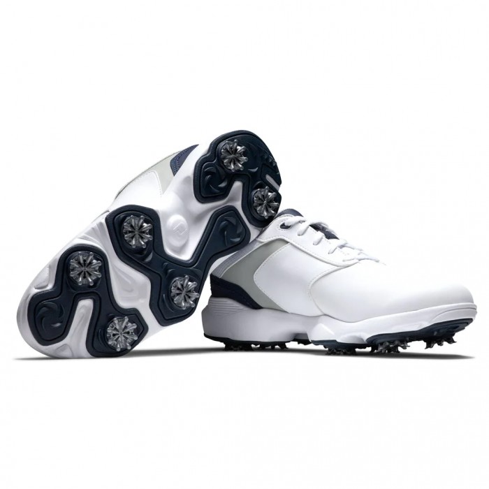 White / Grey / Navy Men's Footjoy Golf eComfort Spiked Golf Shoes | UK8329405