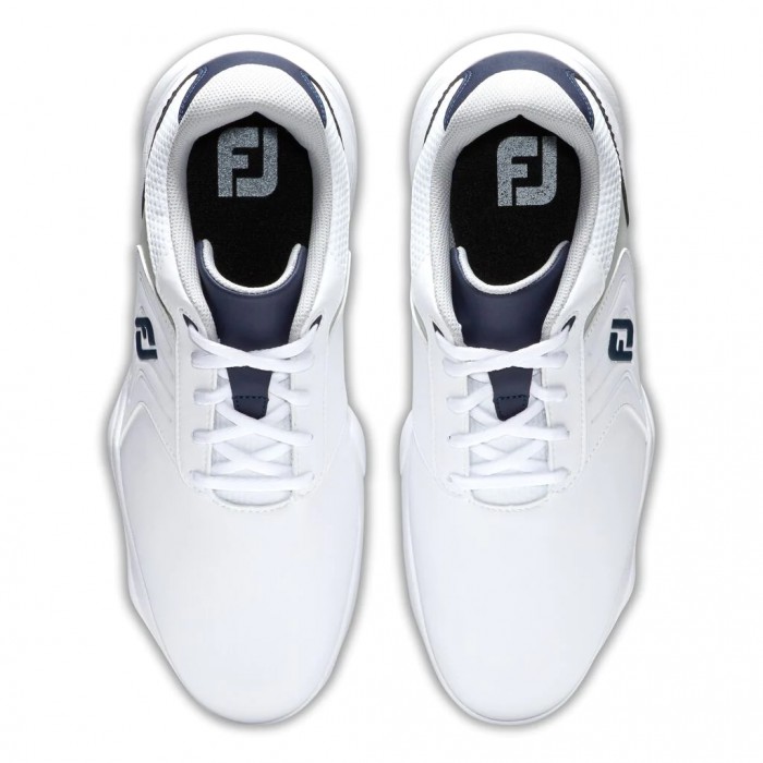 White / Grey / Navy Men's Footjoy Golf eComfort Spiked Golf Shoes | UK8329405