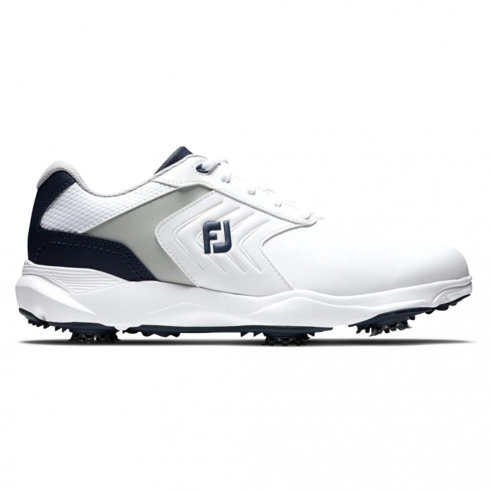 White / Grey / Navy Men\'s Footjoy Golf eComfort Spiked Golf Shoes | UK8329405