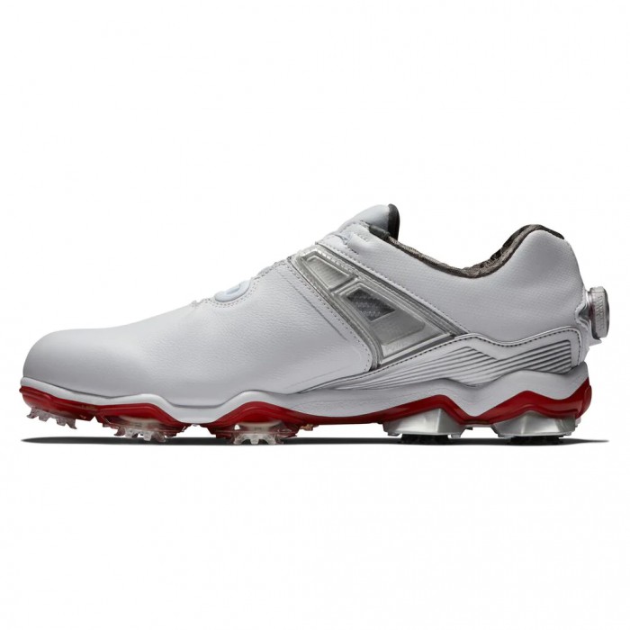 White / Grey / Red Men's Footjoy Golf Tour X BOA Spiked Golf Shoes | UK3519270