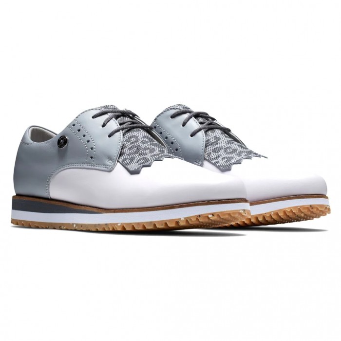 White / Light Grey Women's Footjoy Golf Sport Retro - Kiltie Spikeless Golf Shoes | UK0923571