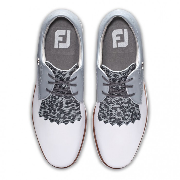 White / Light Grey Women's Footjoy Golf Sport Retro - Kiltie Spikeless Golf Shoes | UK0923571