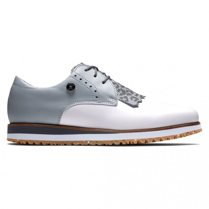 White / Light Grey Women\'s Footjoy Golf Sport Retro - Kiltie Spikeless Golf Shoes | UK0923571